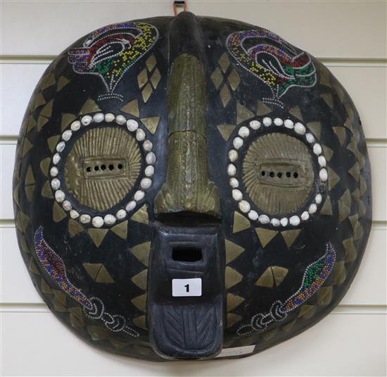 A West African Luba style beadwork inset mask approx. 43cm